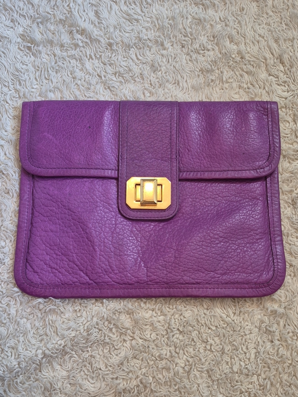 JUICY COUTURE Clutch Magenta pebble Leather Envelope Purse Turn Lock bag